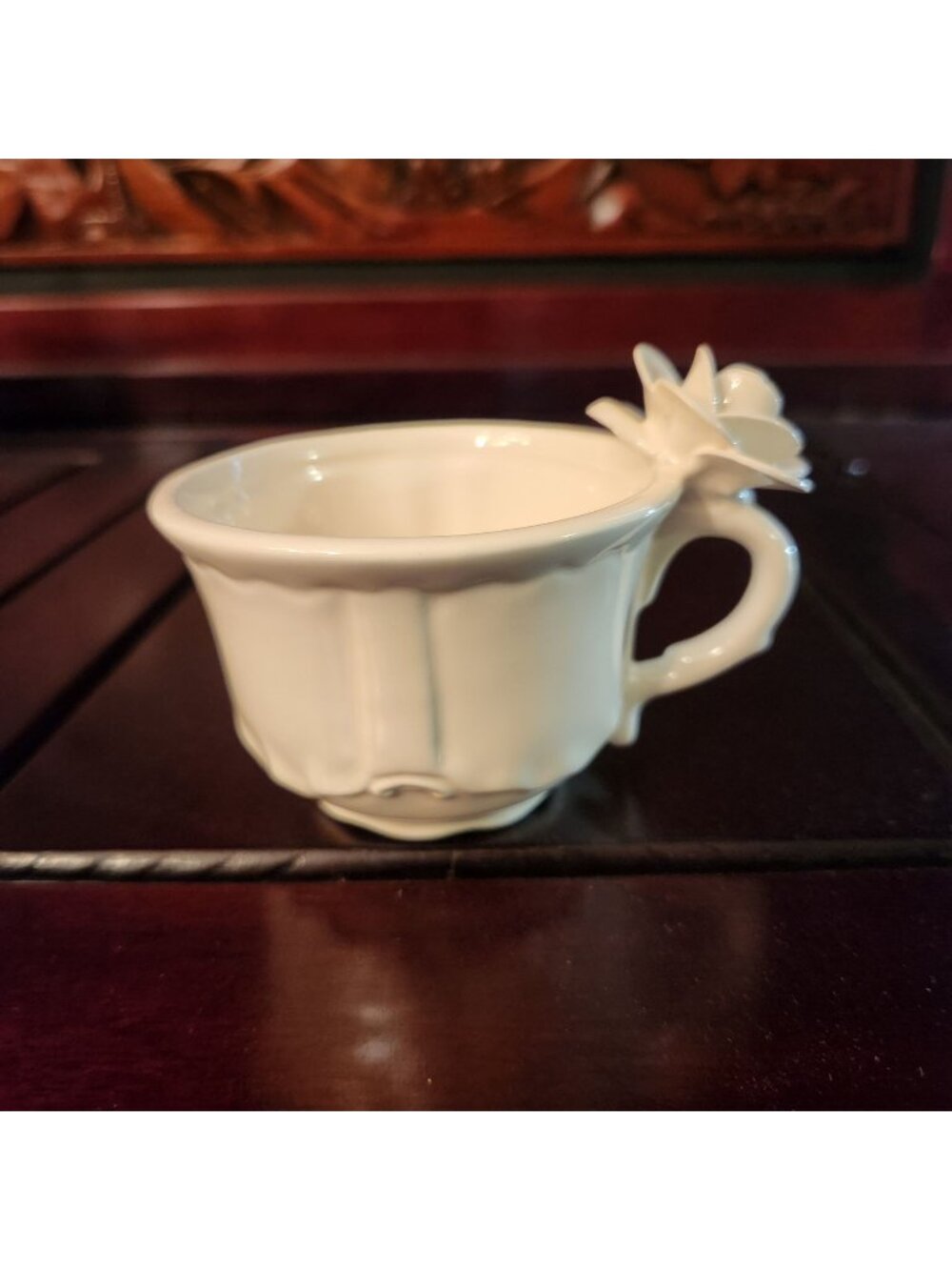 Vintage Mud Pie 1998 Coffee/Teacup 3D Rose Handle 6oz Beige Color
